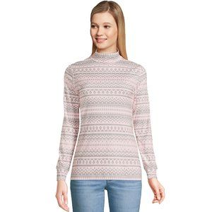 Womens Supima Cotton Mock Neck Soft Baby Pink and Light Gray Grey Fairisle S XS